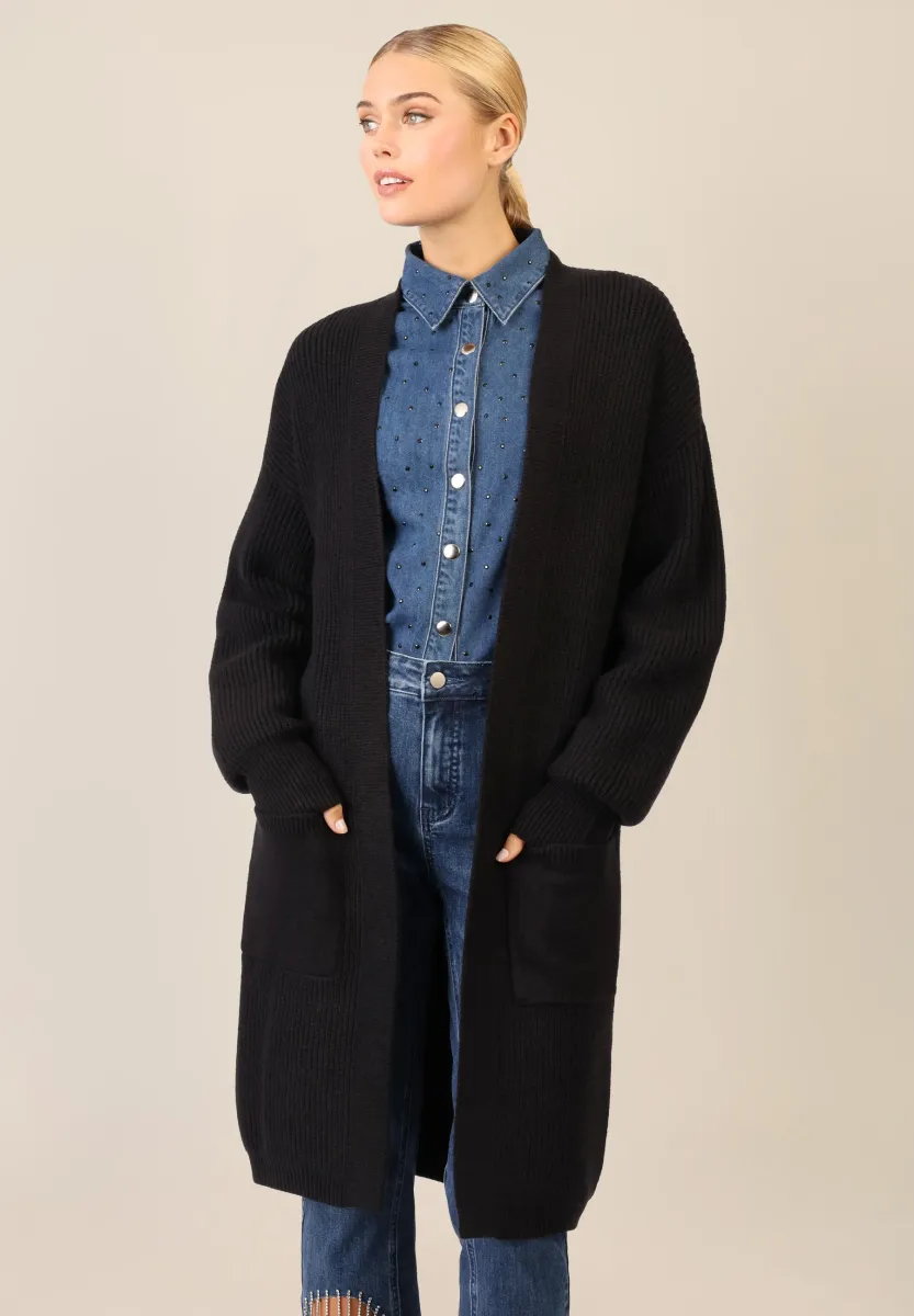 LANGE - Strickjacke - schwarz