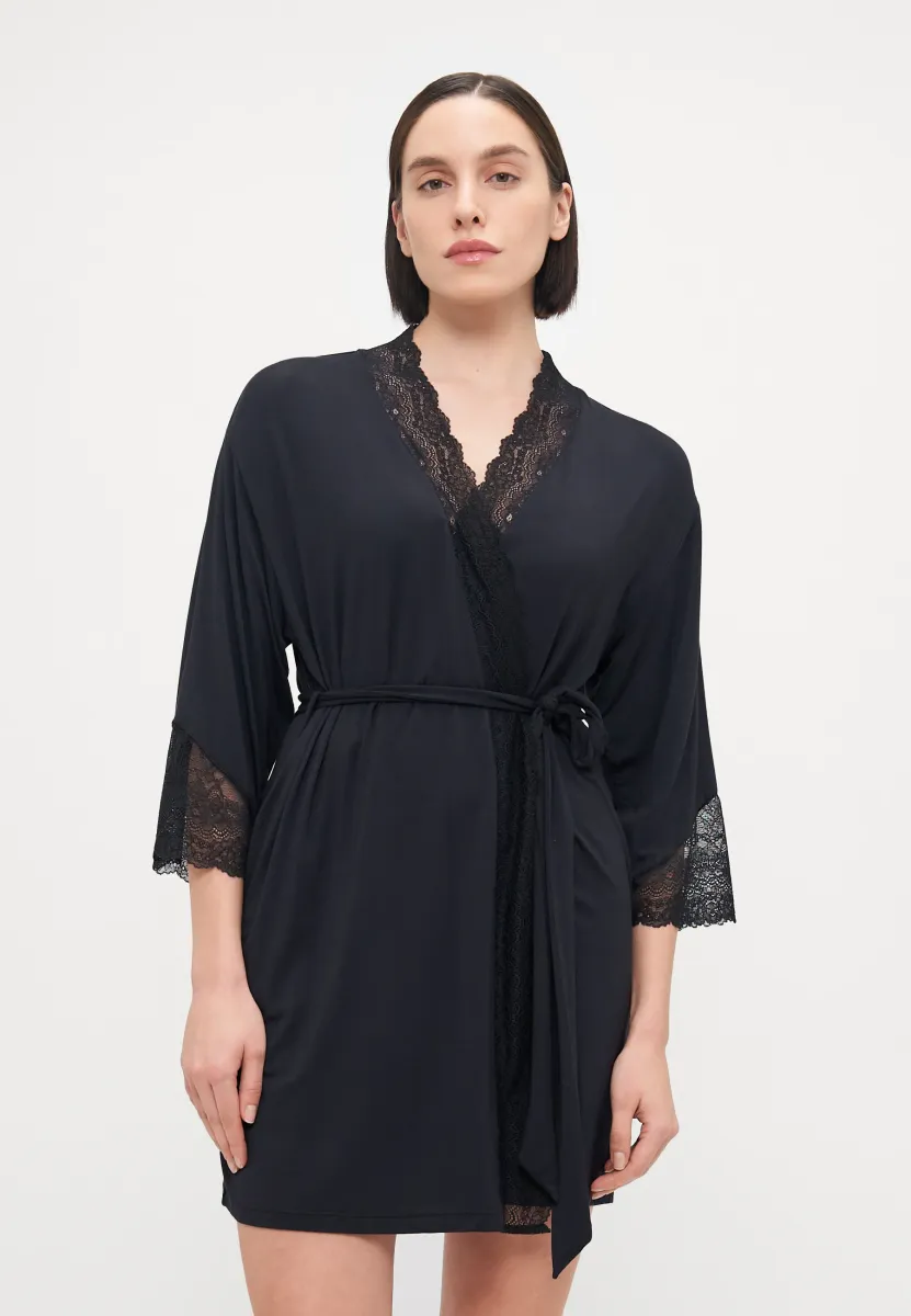 LARA SHORT ROBE - Bademantel - black
