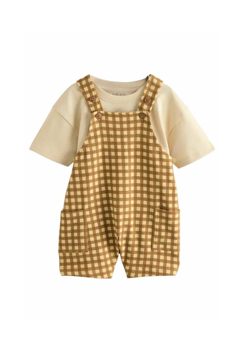 Latzhose - tan brown gingham