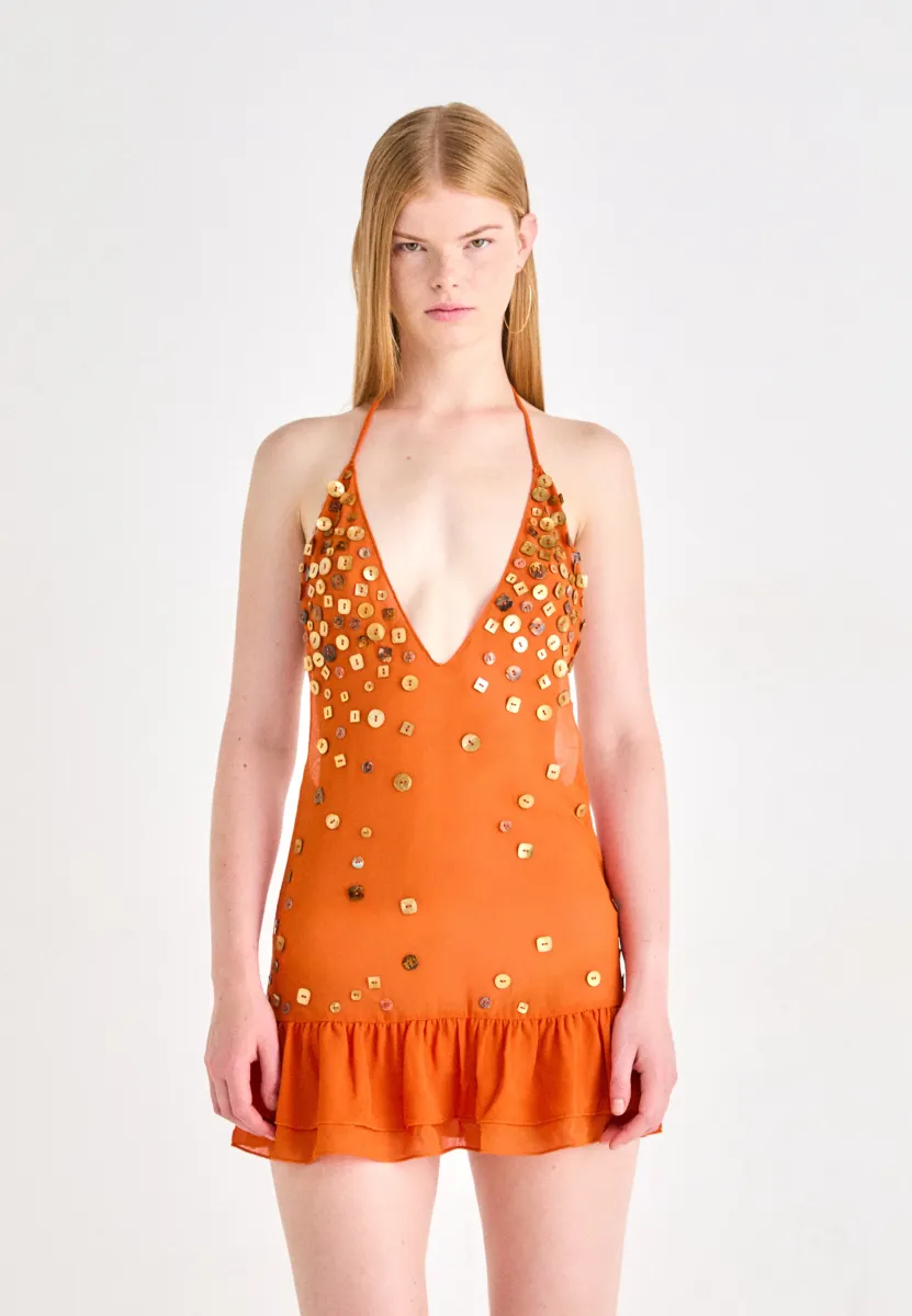 LAYERED MINI DRESS WITH BUTTON DETAIL - Cocktailkleid/festliches Kleid - orange