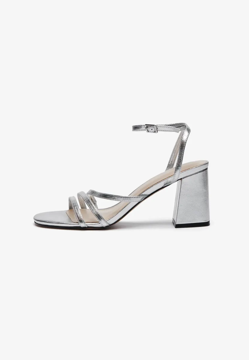 LEATHER - High Heel Sandalette - silver-coloured
