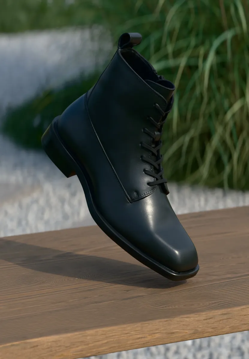 LEATHER - Schnürstiefelette - black