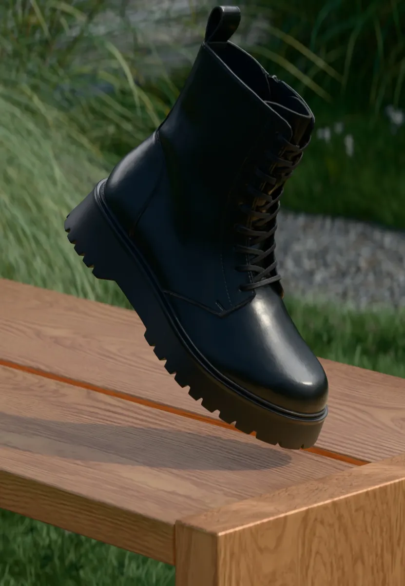 LEATHER - Schnürstiefelette - black