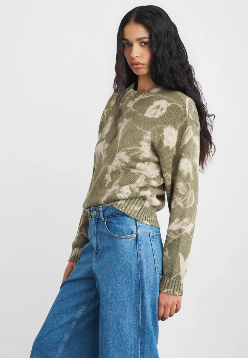 LEAVES CREW SWEATER - Strickpullover - olive