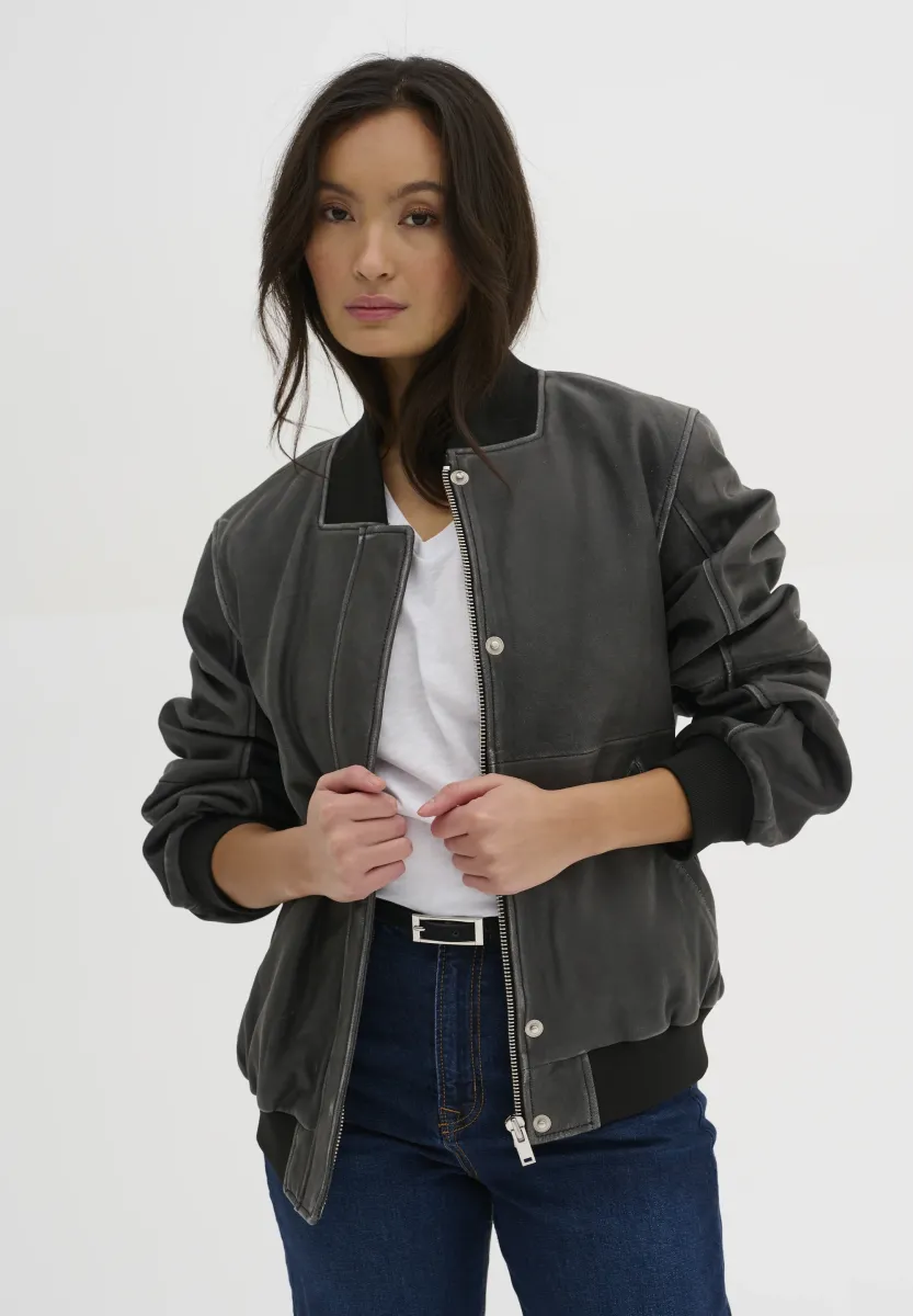 Lederjacke - medium grey retro wash