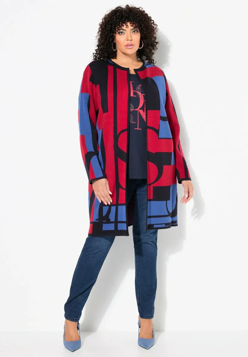 LETTER PRINT OPEN SHAPE LONGLINE - Strickjacke - marine