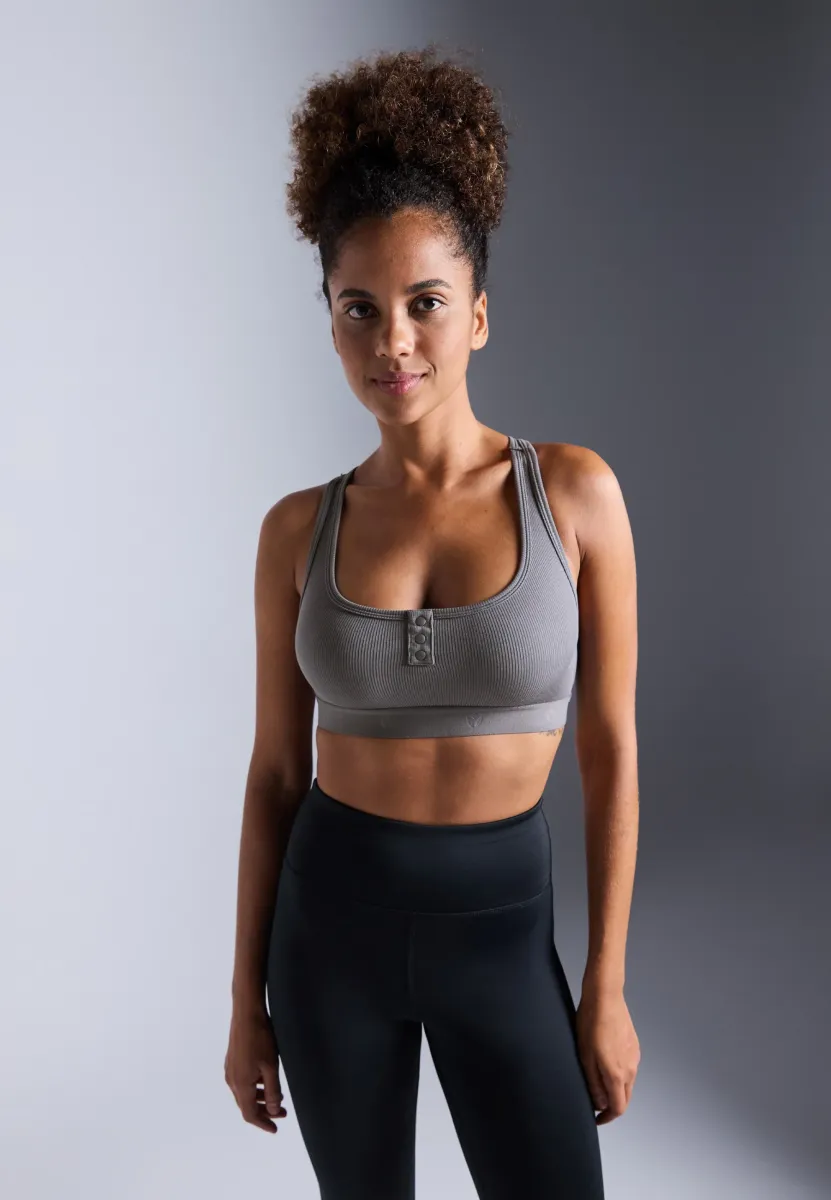 LIGHT SUPPORT FINE RIBBED SPORTS BRA WITH RACER BACK - Sport-BH mit mittlerer Stützkraft - dark grey
