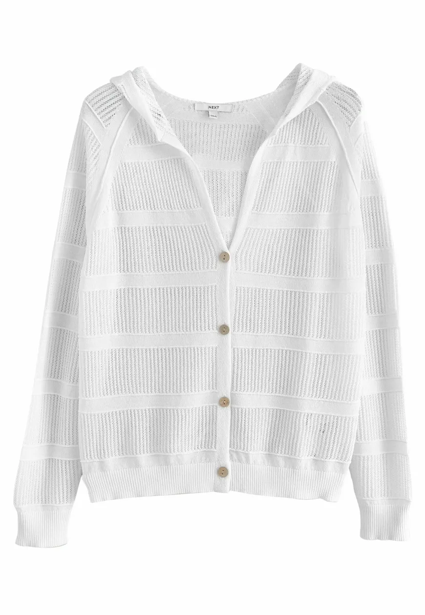LIGHTWEIGHT MESH STITCH HOODED   - Strickjacke - white