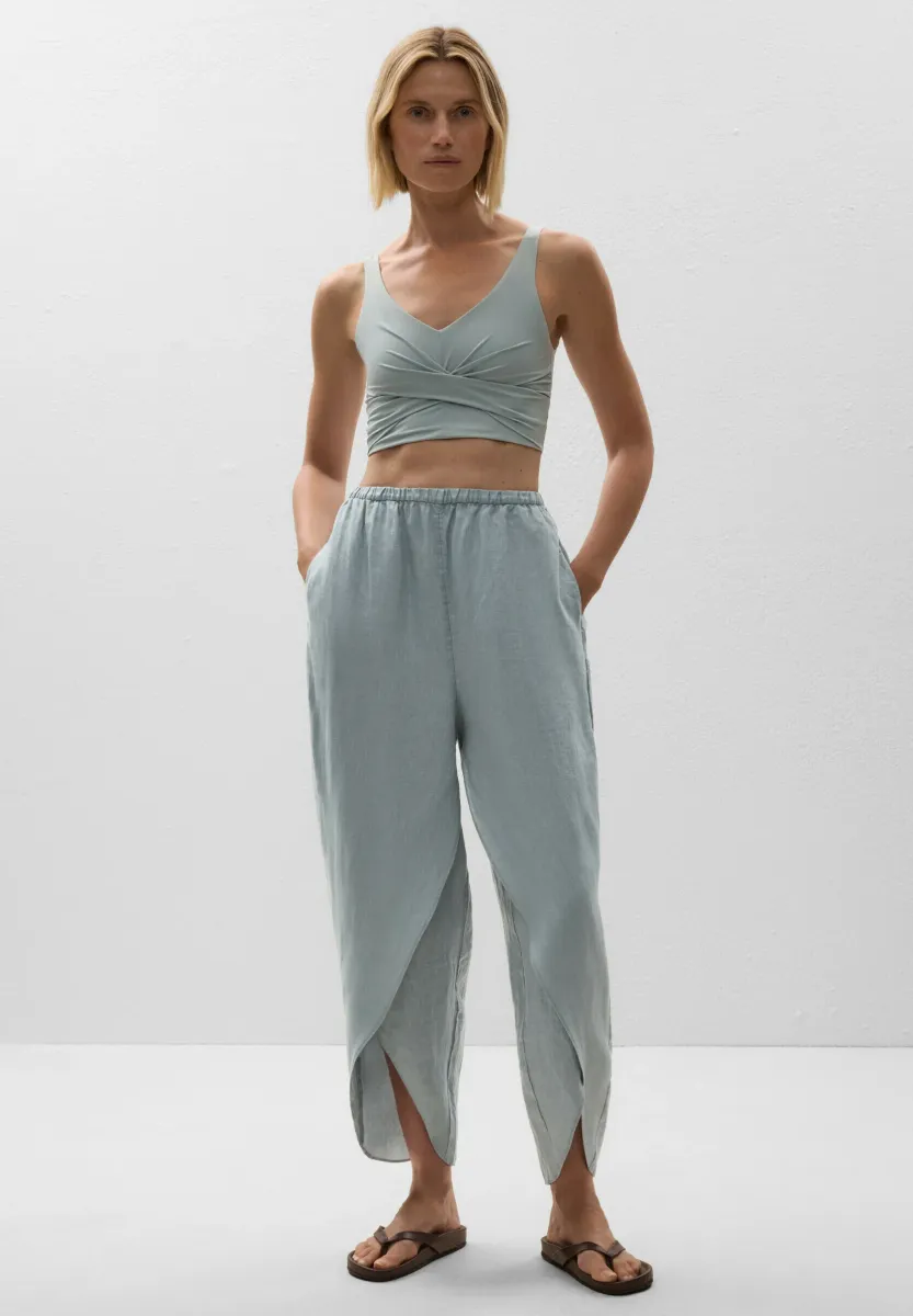 LINEN BARREL WITH ROUNDED SLITS - Stoffhose - blue grey