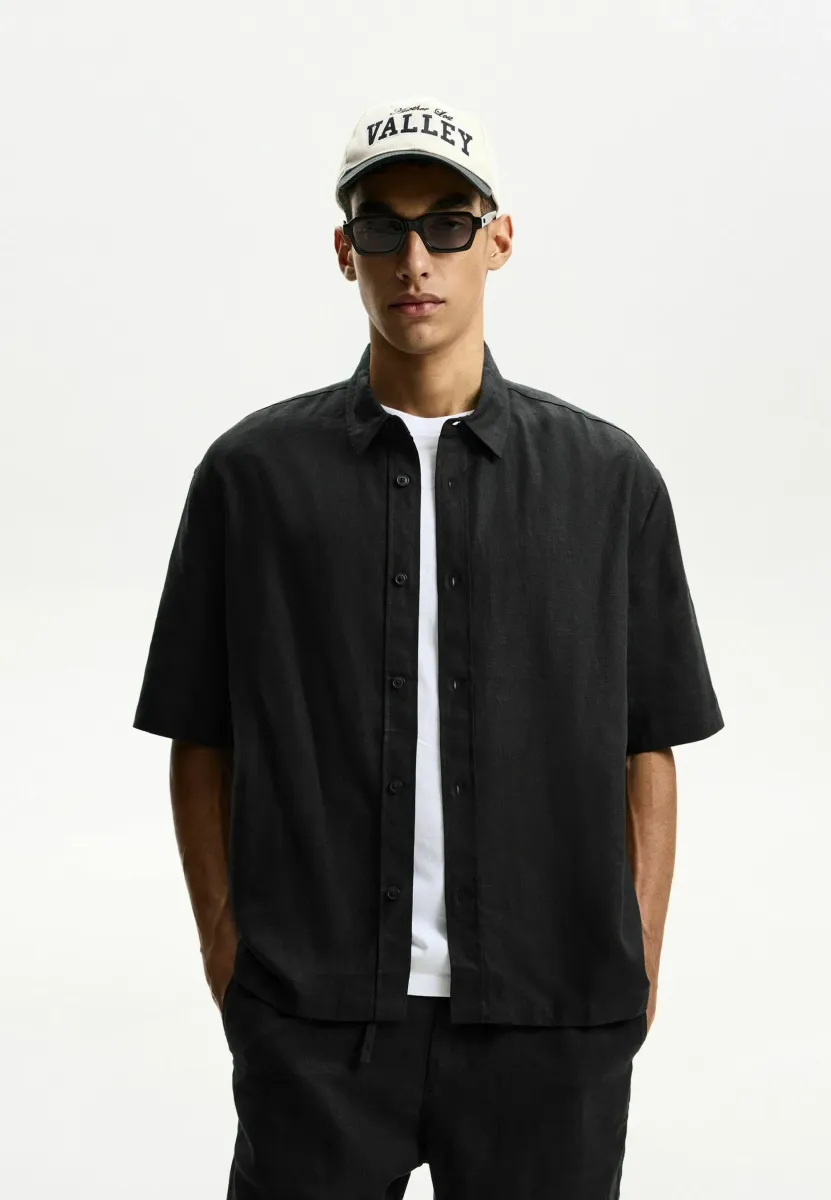 LINEN BLEND-SHIRT - Hemd - black