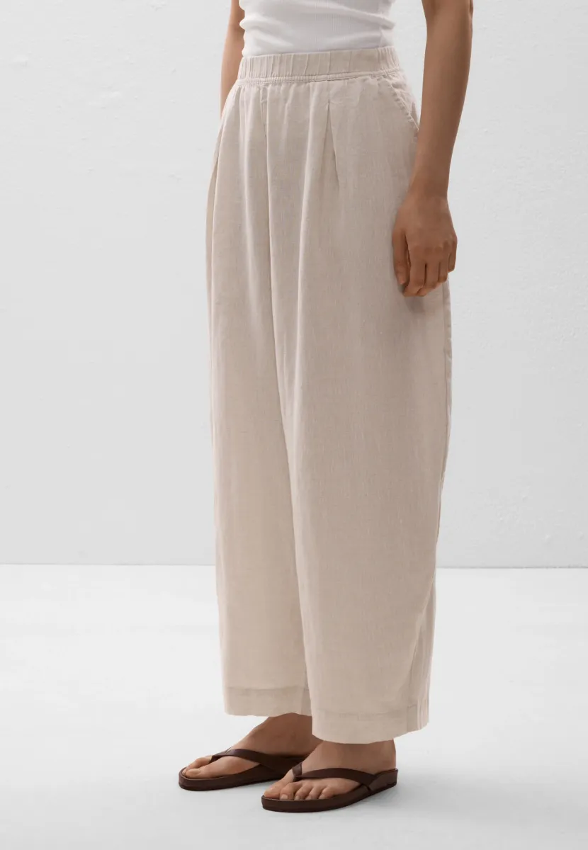 LINEN CROP BALLOON - Stoffhose - stone