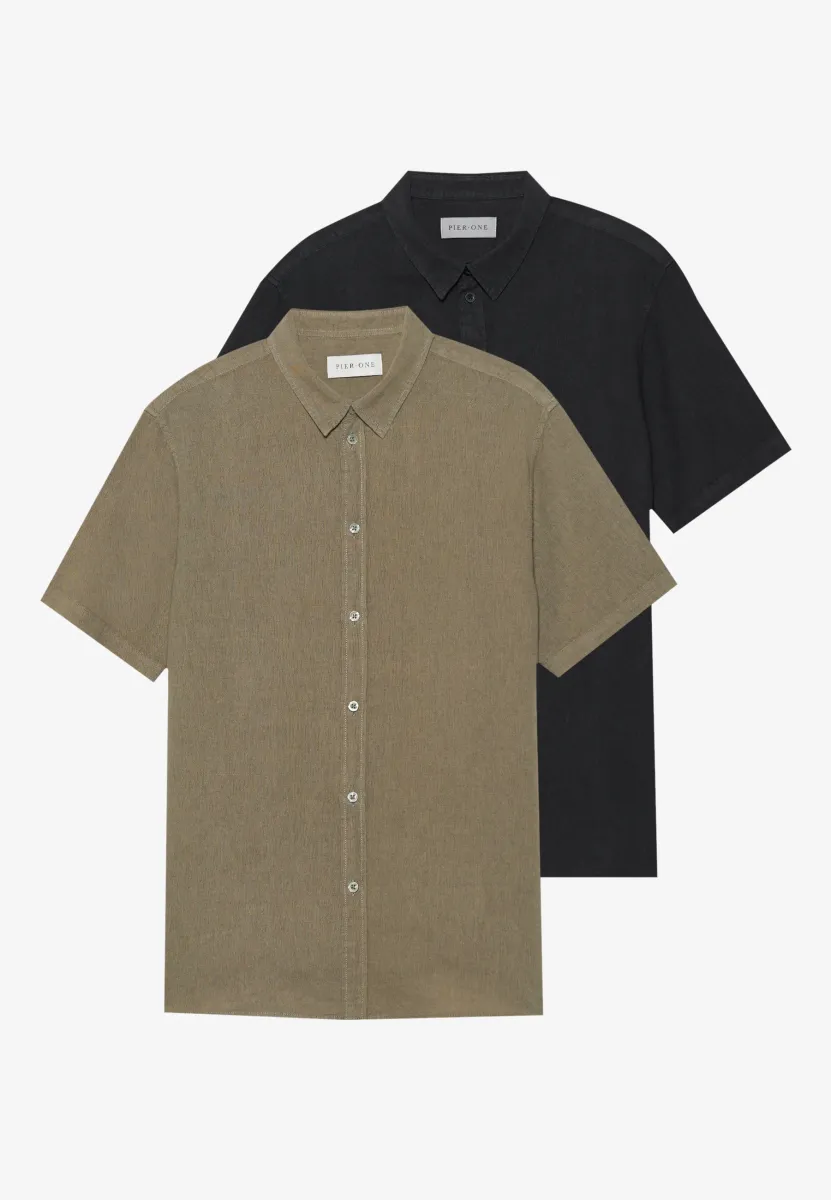 LINEN MIX BLEND 2 PACK - Hemd - black/olive