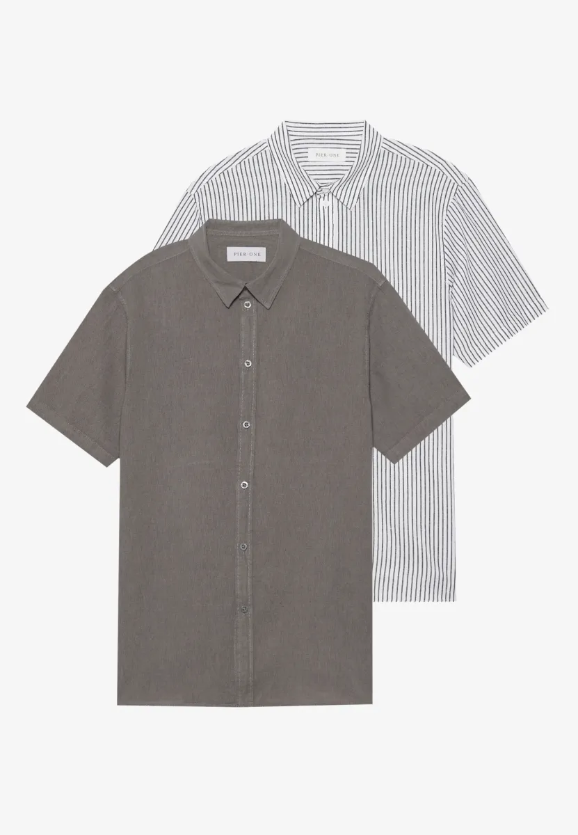 LINEN MIX BLEND 2 PACK - Hemd - castlerock/white/black