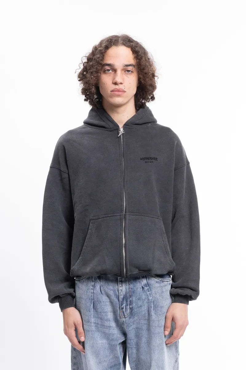 LIS BLACK WASHED FRONTZIP UNISEX - Kapuzenpullover - black washed