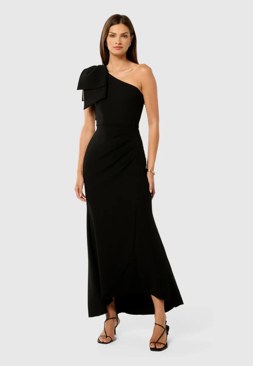 LISA ONE SHOULDER BOW DRESS - Maxikleid - black