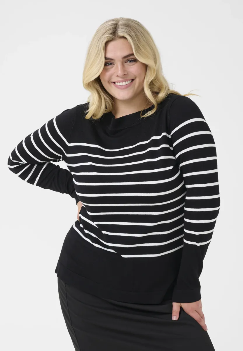 LIZZY STRIPED BOATNECK - Strickpullover - black w. chalk stripe
