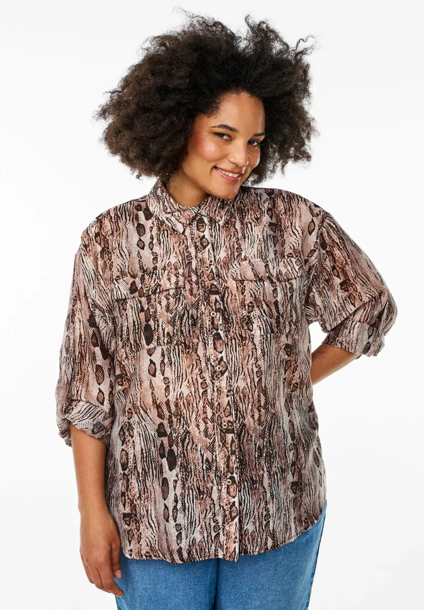 LOCKER SITZENDES MIT TIERPRINT UND BRUSTTASCHEN - Hemdbluse - snake aop