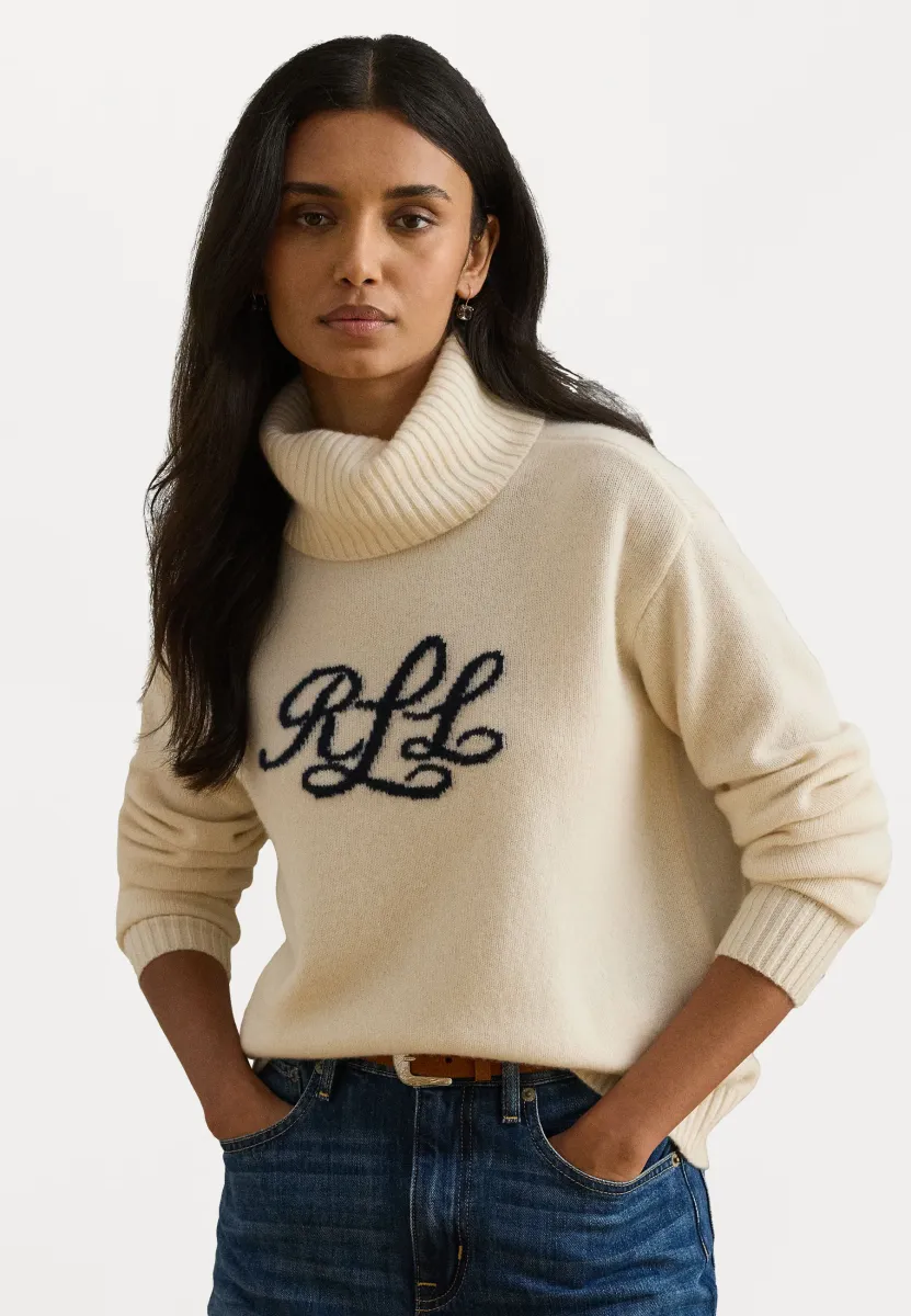 LOGO CASHMERE TURTLENECK SWEATER - Strickpullover - mascarpone cream