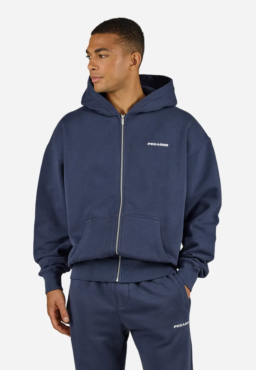 LOGO OVERSIZED JACKET - Sweatjacke - washed indigo navy white