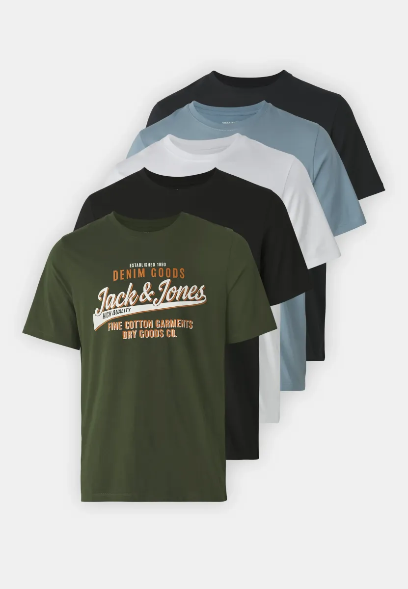 LOGO SS O-NECK 2 COL 5PK MP - T-Shirt print - mountain spring pack w darknavy white kombugreen black