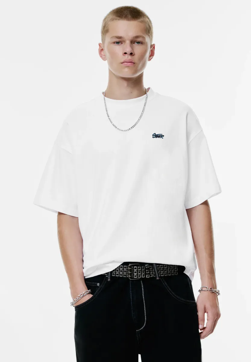 LOGO WITH CHECKED - T-Shirt print - white