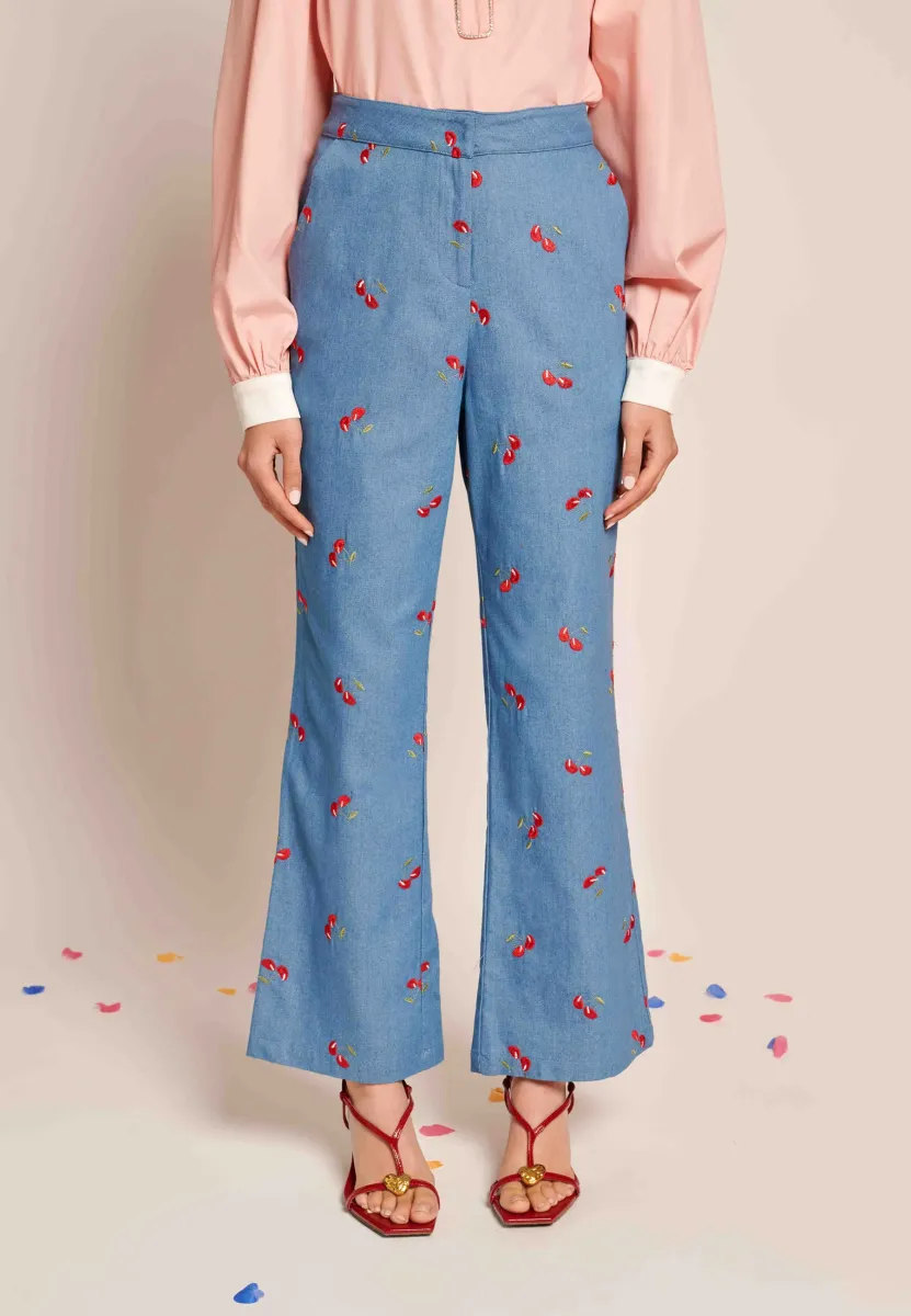 LOLA CROPPED TROUSERS - Stoffhose - blue