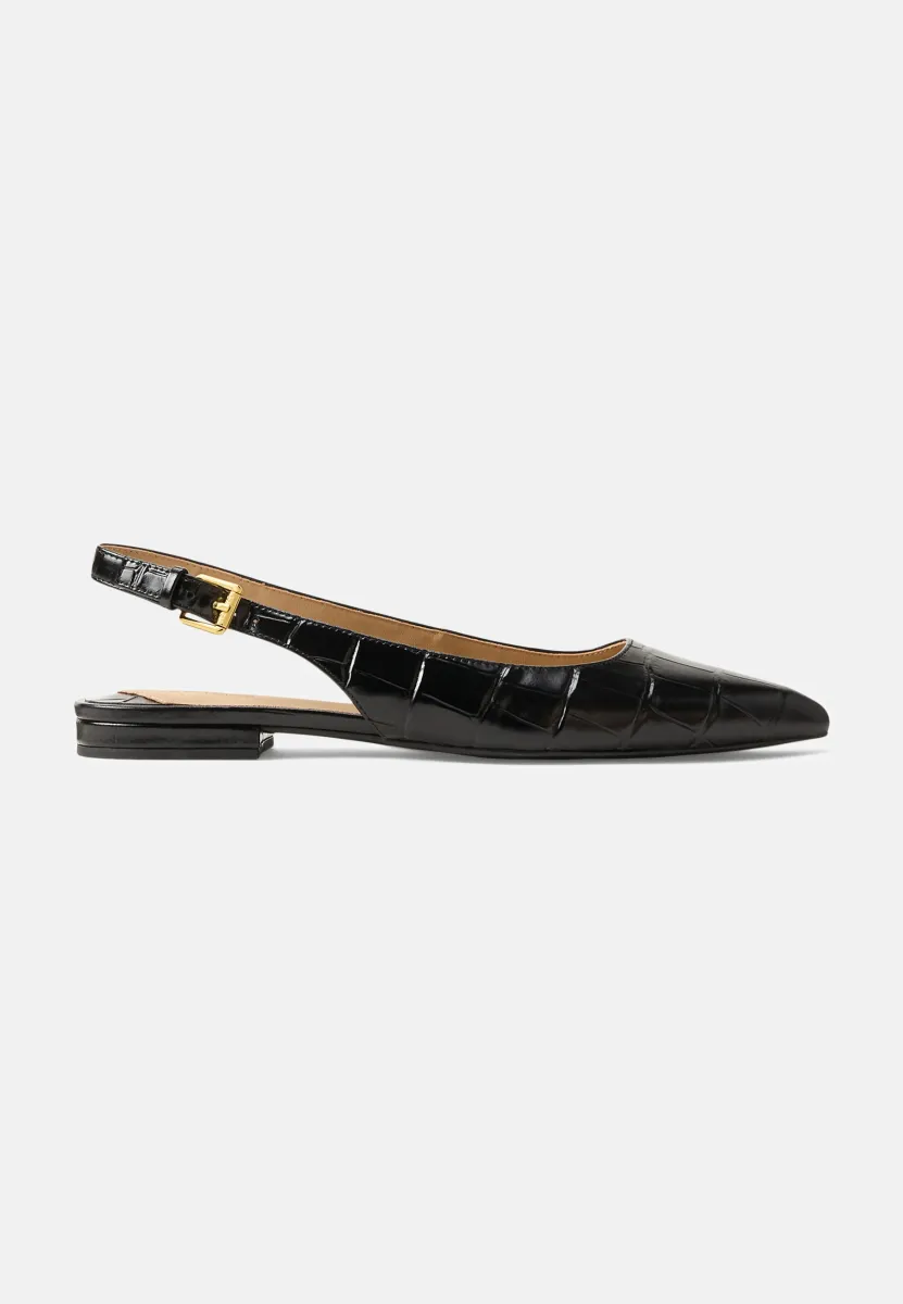 LONDYN CROC-EMBOSSED SLINGBACK FLAT - Peeptoe Ballerina - black
