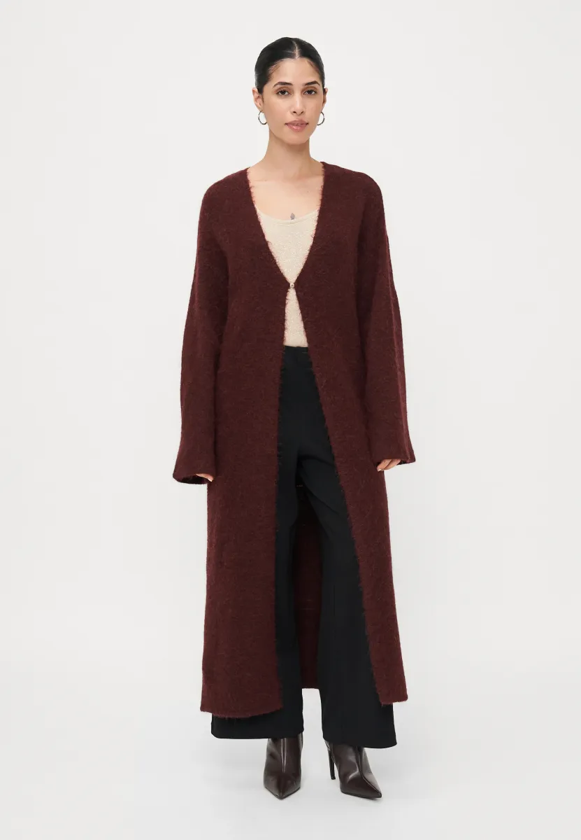 LONG CARDIGAN - Strickjacke - tawny port