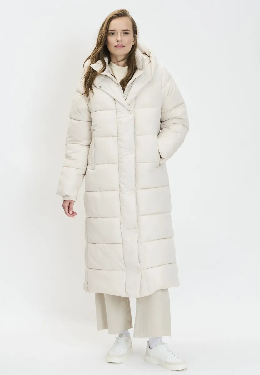 LONG QUILTED FIXED HOOD - Winterjacke - cream