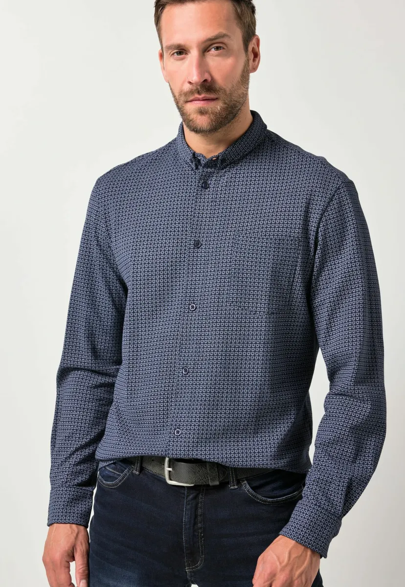 LONG SLEEVE, ALL-OVER PRINT, MINI BUTTON-DOWN COLLAR, MODERN FIT - Hemd - navy blue