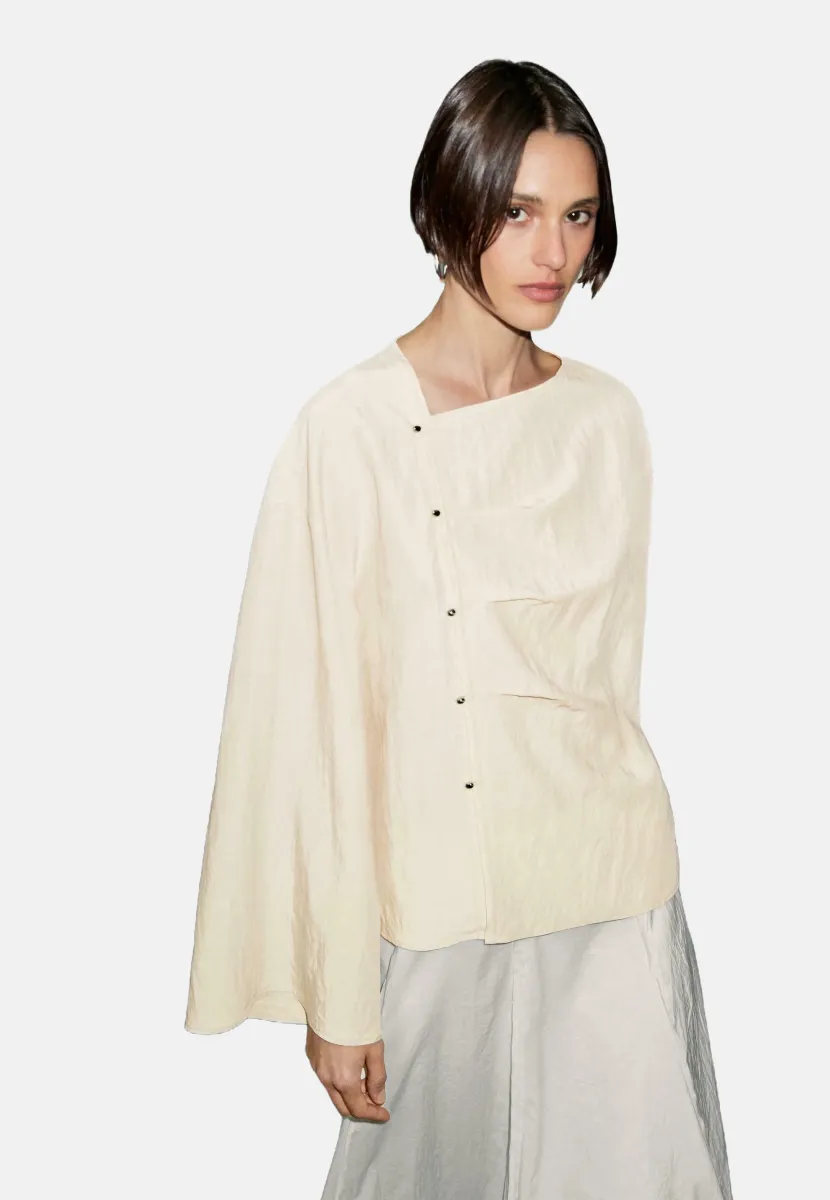 LONG SLEEVE GARMENT WITH SIDE BUTTON FASTENING - Bluse - beige
