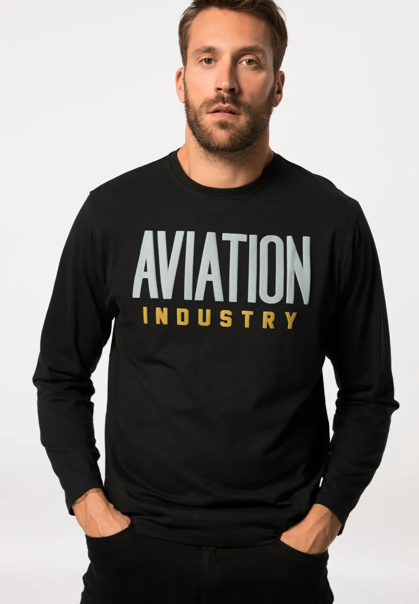 LONG-SLEEVE  ROUND NECK, RUBBER PRINT - Langarmshirt - black