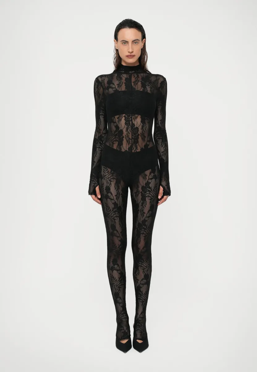 LONG SLEEVE SLIM FIT TURTLE CATSUIT FOOTIE - Jumpsuit - black