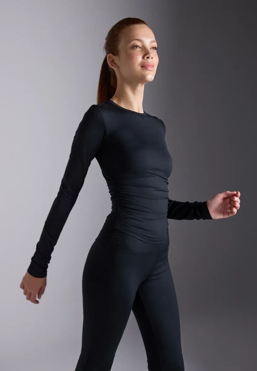 LONG SLEEVE TOP WITH SIDE RUCHING - Langarmshirt - black