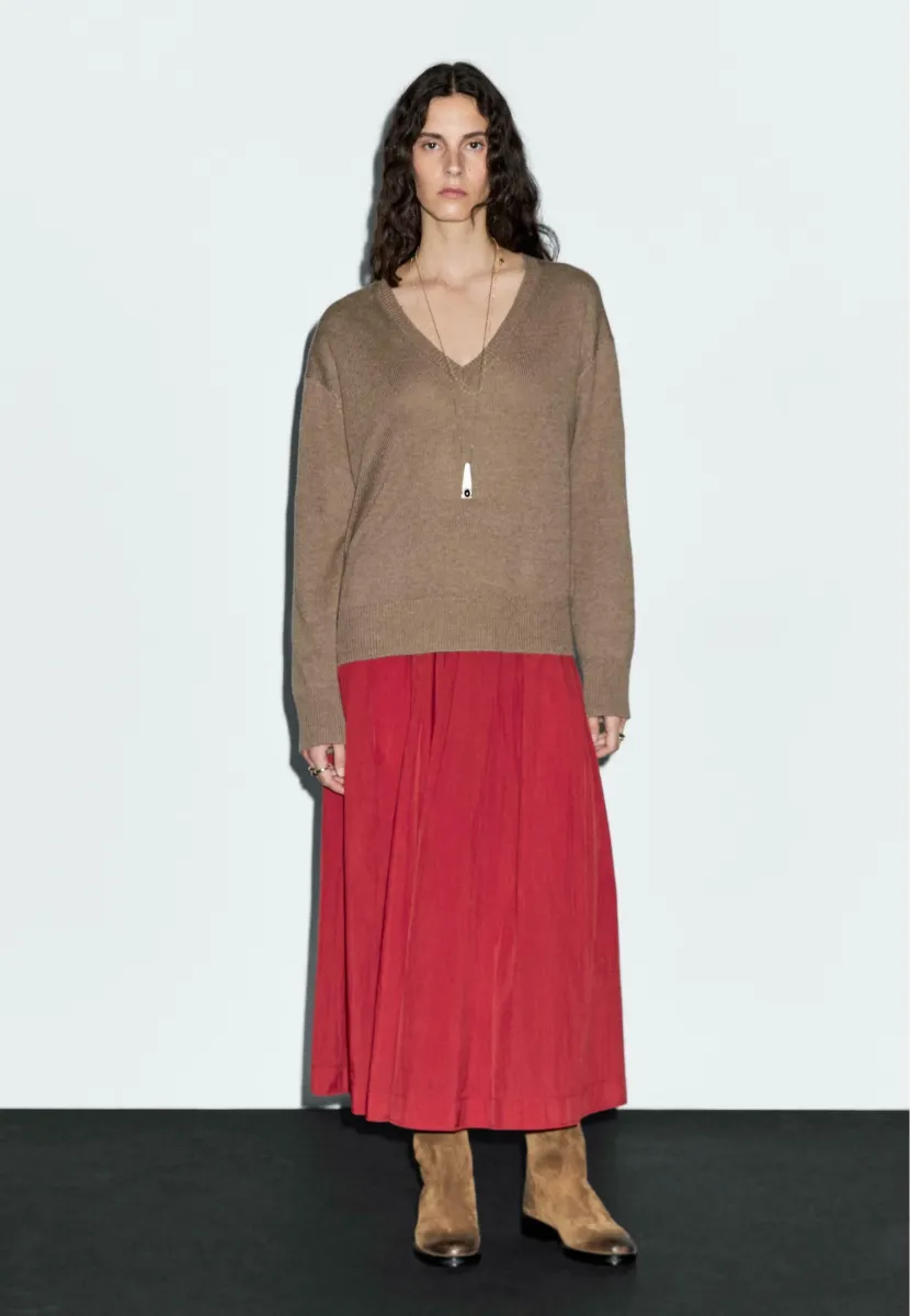 LONG SLEEVE V-NECK - Strickpullover - mottled brown