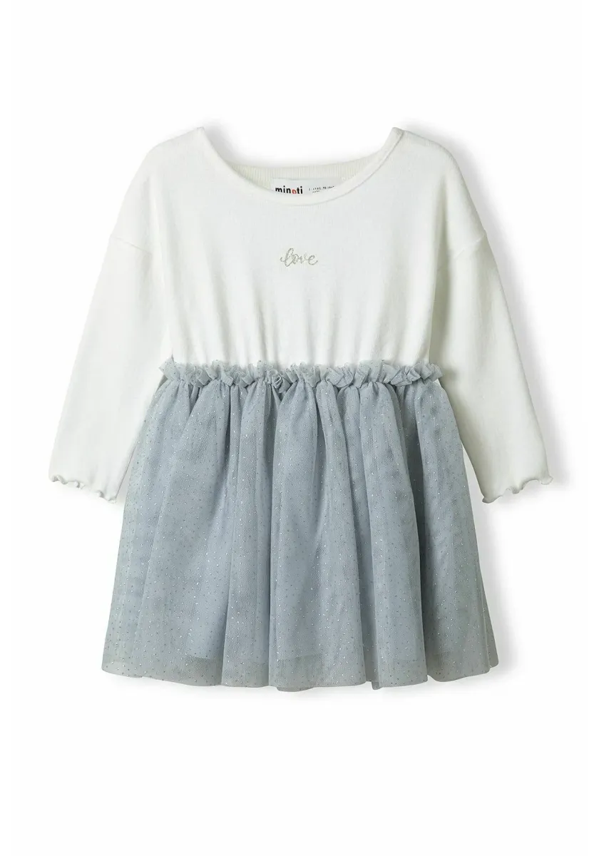LONG SLEEVE WITH TULLE - Jerseykleid - off white grey