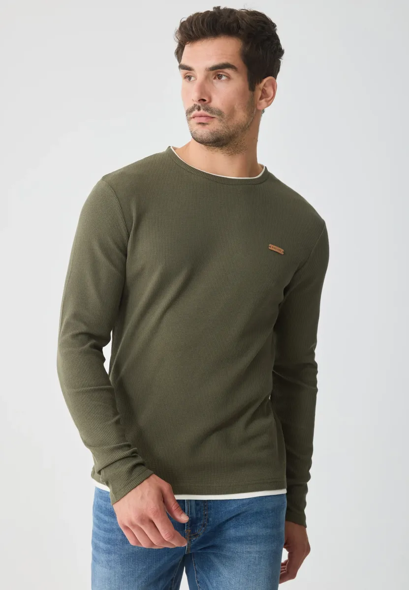 LONG SLEEVED WAFFLE TOP - Langarmshirt - khaki