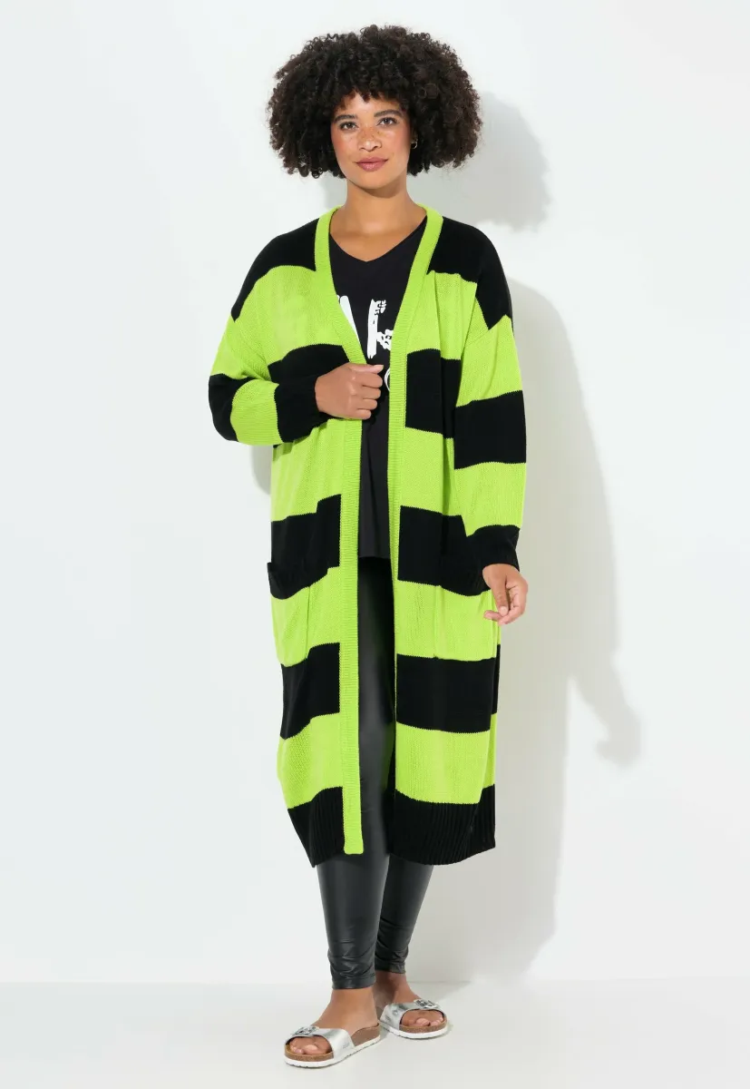 LONG STRAIGHT CUT BLOCK STRIPES - Strickjacke - lime green