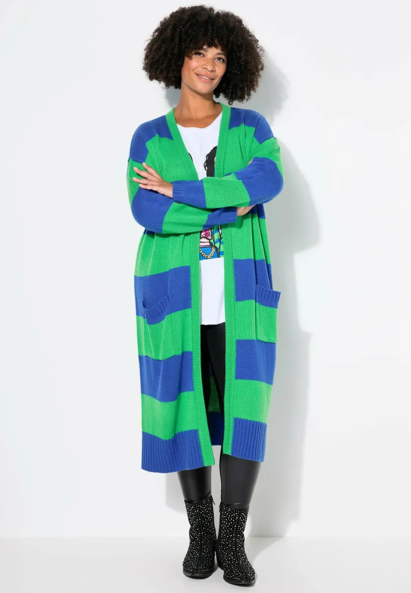 LONG STRAIGHT CUT BLOCK STRIPES - Strickjacke - mint green