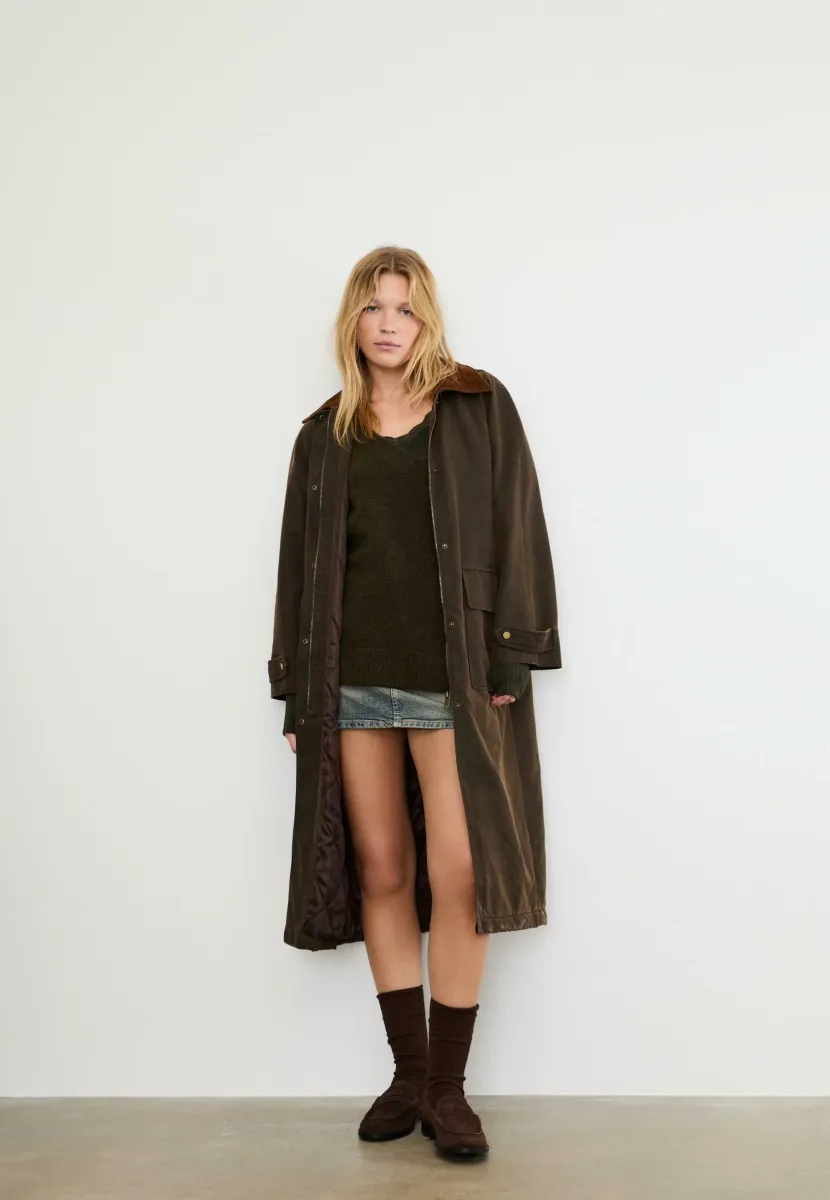 LONG WAXED  WITH DETACHABLE HOOD - Parka - dark brown