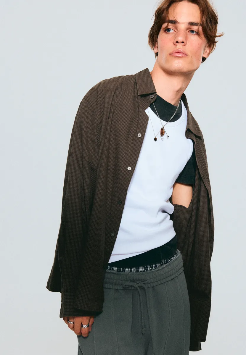 LOOSE CHECKED LONG SLEEVE SHIRT - Hemd - brown