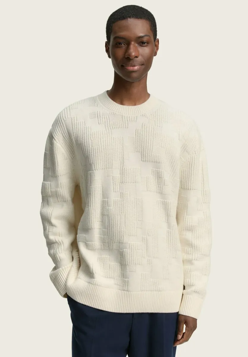 LOOSE FIT MIT MUSTER - Strickpullover - gardenia white