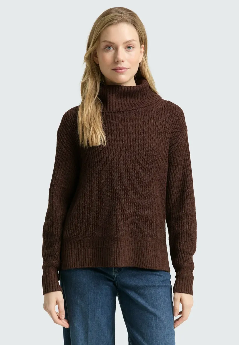 LOOSE FIT ROLLKRAGEN - Strickpullover - dark pecan brown melange