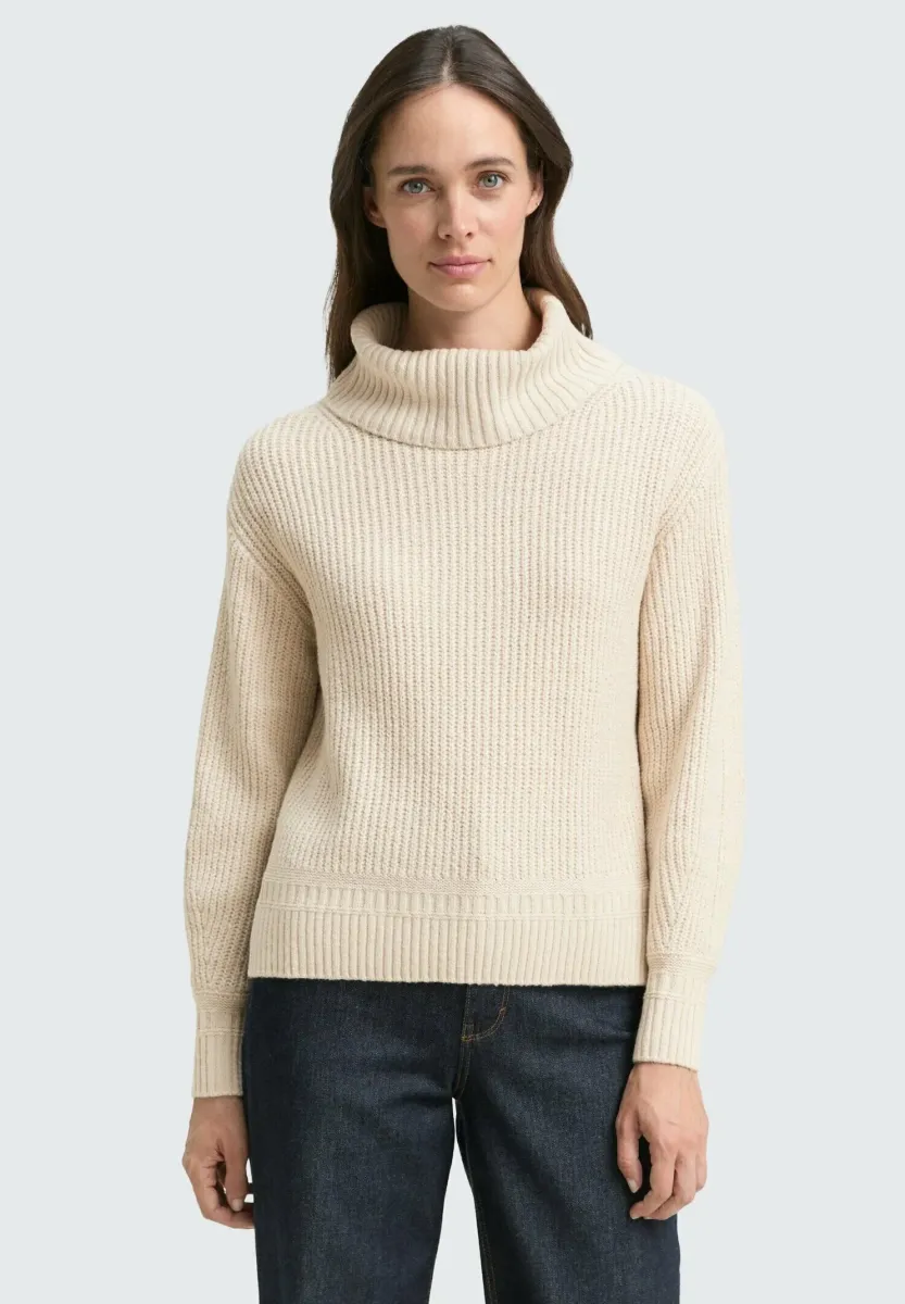 LOOSE FIT ROLLKRAGEN - Strickpullover - sand/stone/beige melange