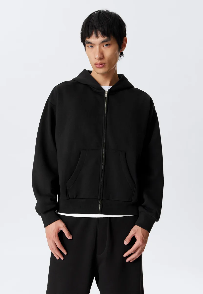 LOOSE ZIP HOODIE - Sweatjacke - black