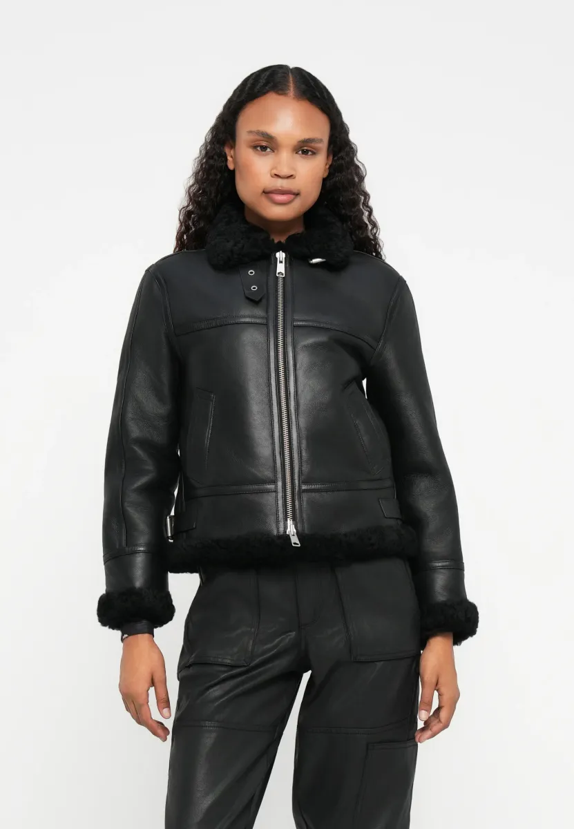 LOREL FLYING JACKET - Lederjacke - black/black