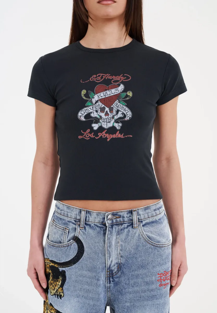 LOVE SLOWLY  - T-Shirt print - washed black