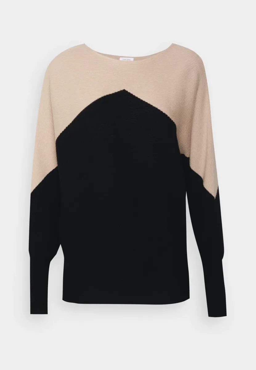 LS PULLOVER RUN - Strickpullover - sand/schwarz