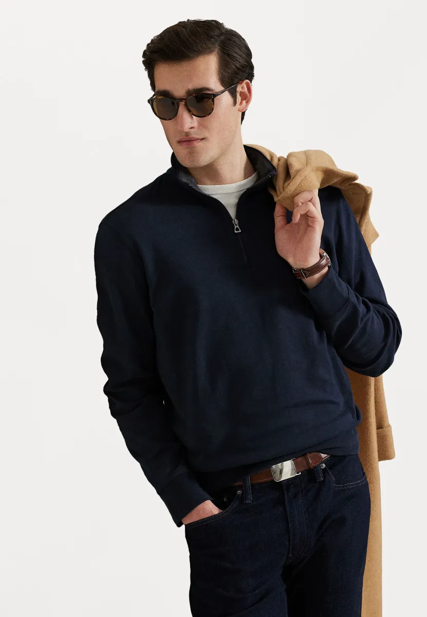 LUXURY JERSEY QUARTER-ZIP PULLOVER - Sweatshirt - aviator navy