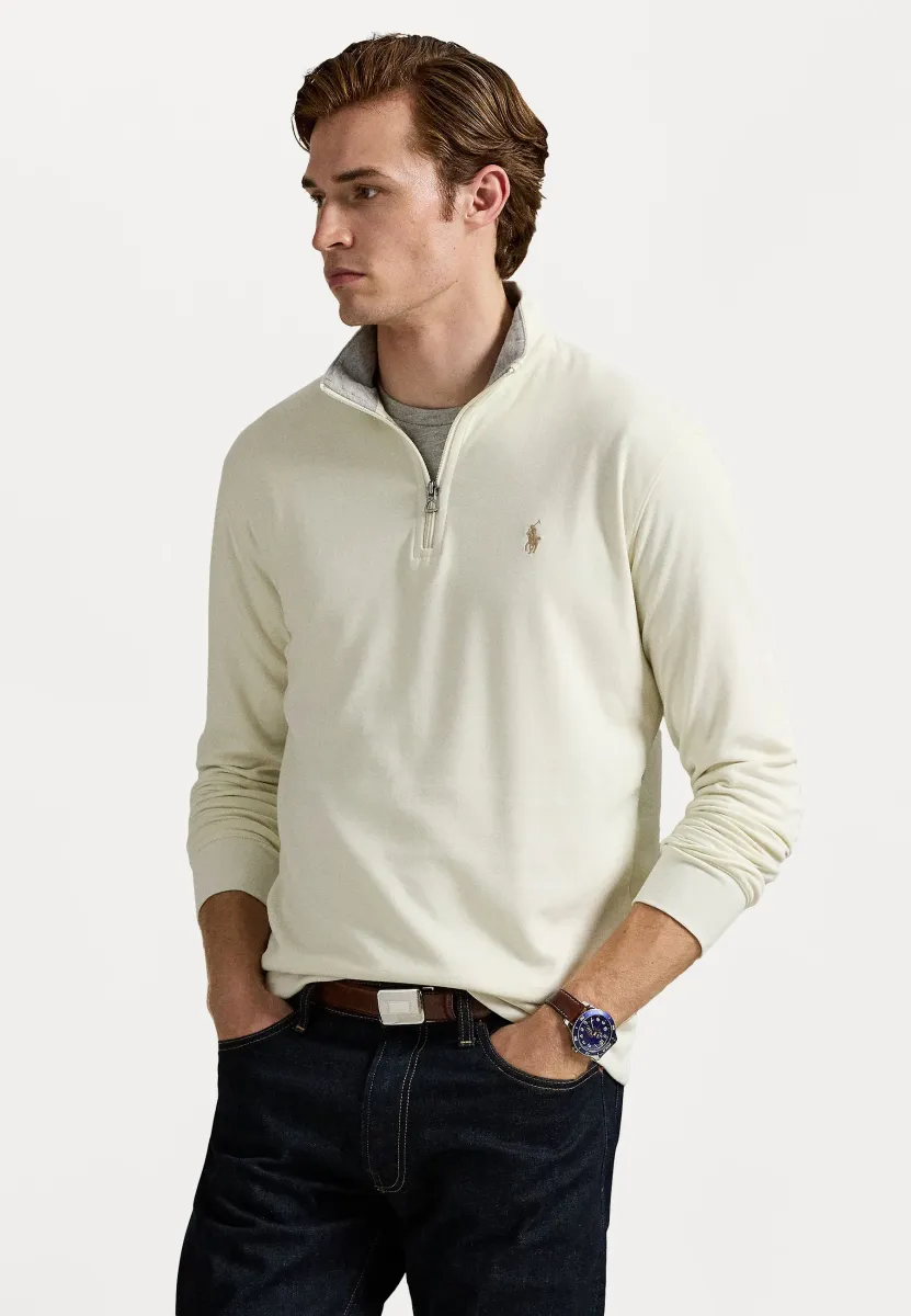 LUXURY JERSEY QUARTER-ZIP PULLOVER - Sweatshirt - parchment cream
